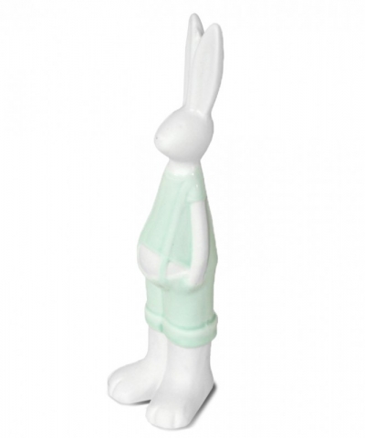 keramický zajac bielo-zelený